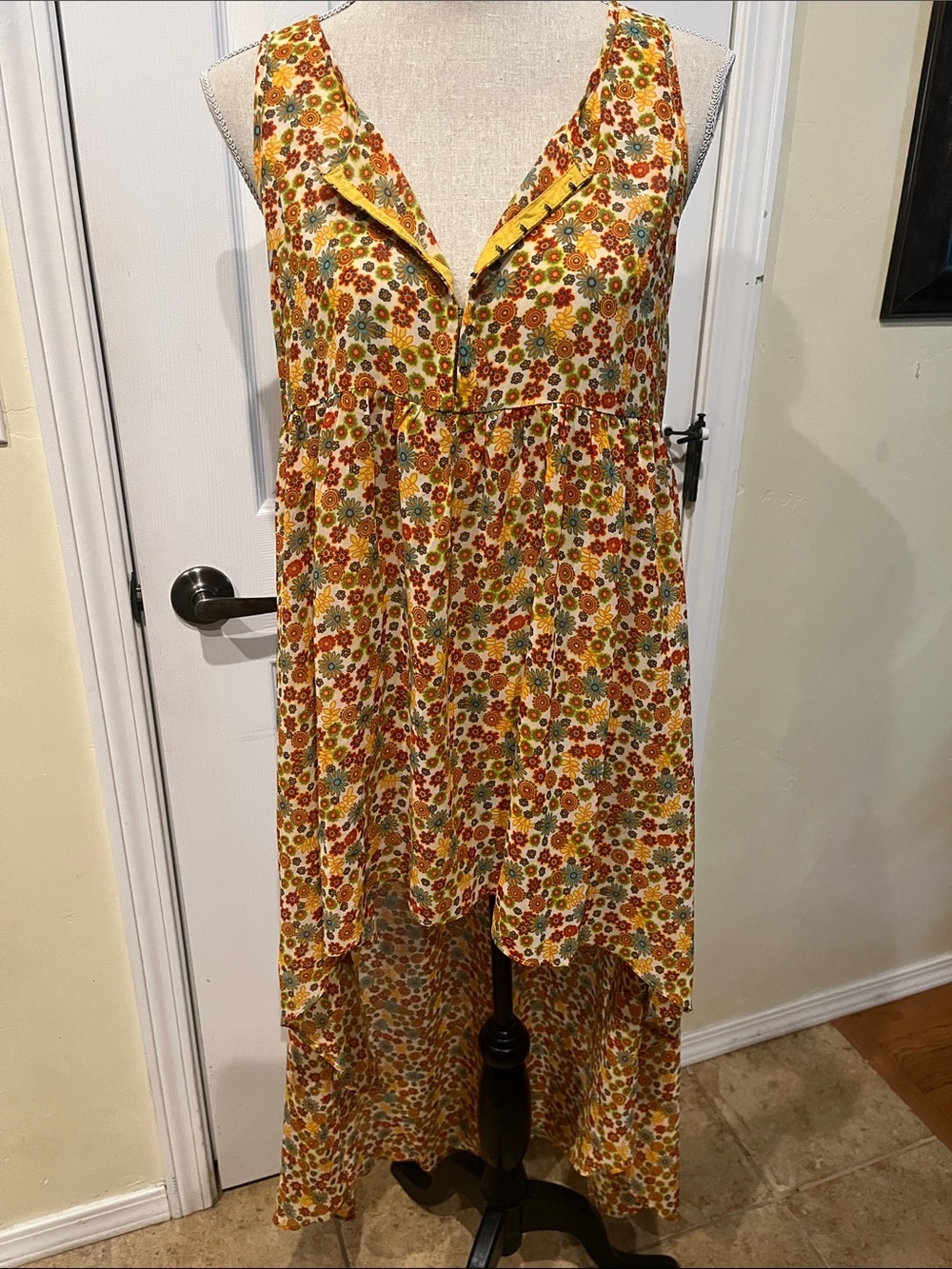 Forever 21 Mustard Floral High-Low Sleeveless Dress